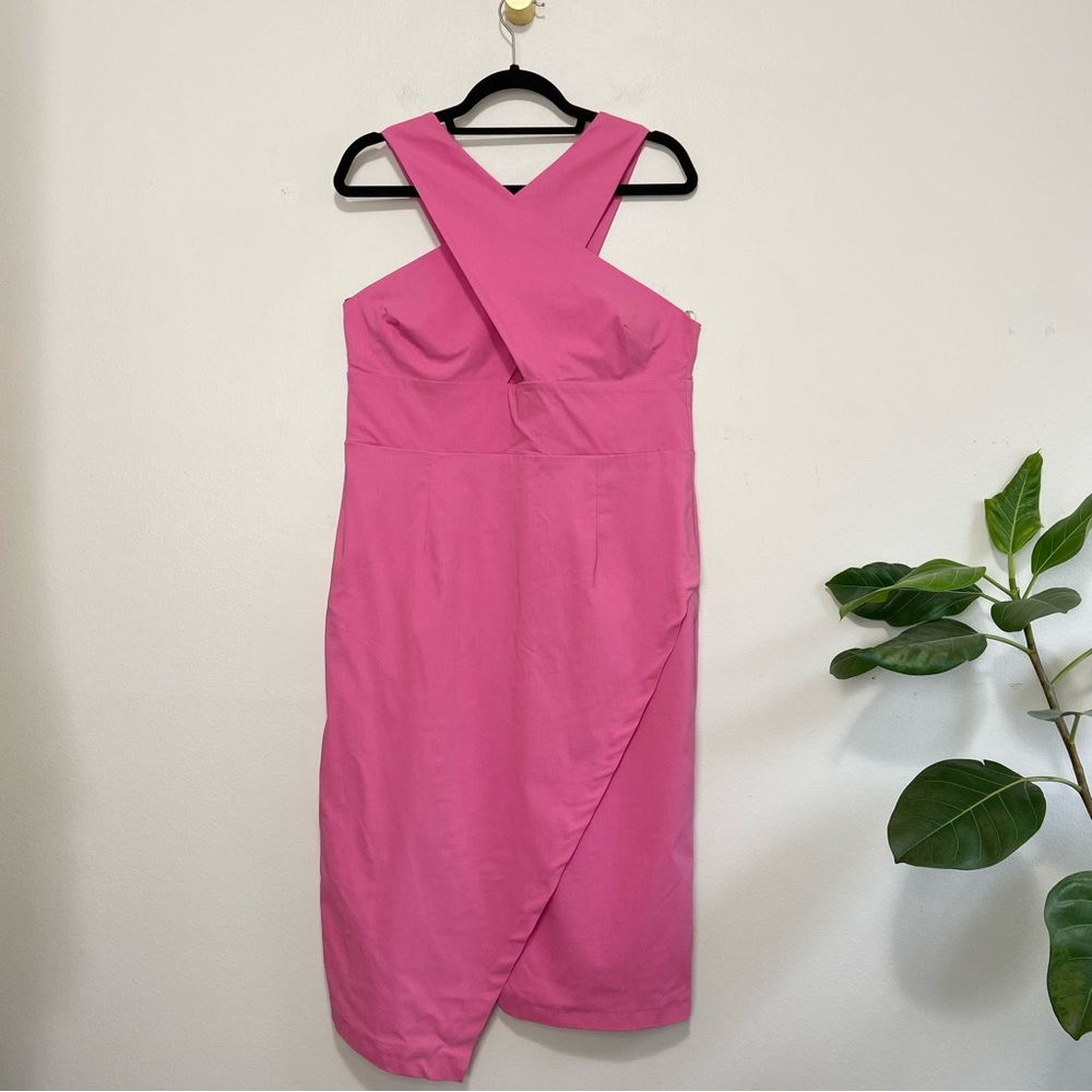 ASOS Hot Pink Crossover Halter Asymmetric Cut Out Cocktail Dress NWT